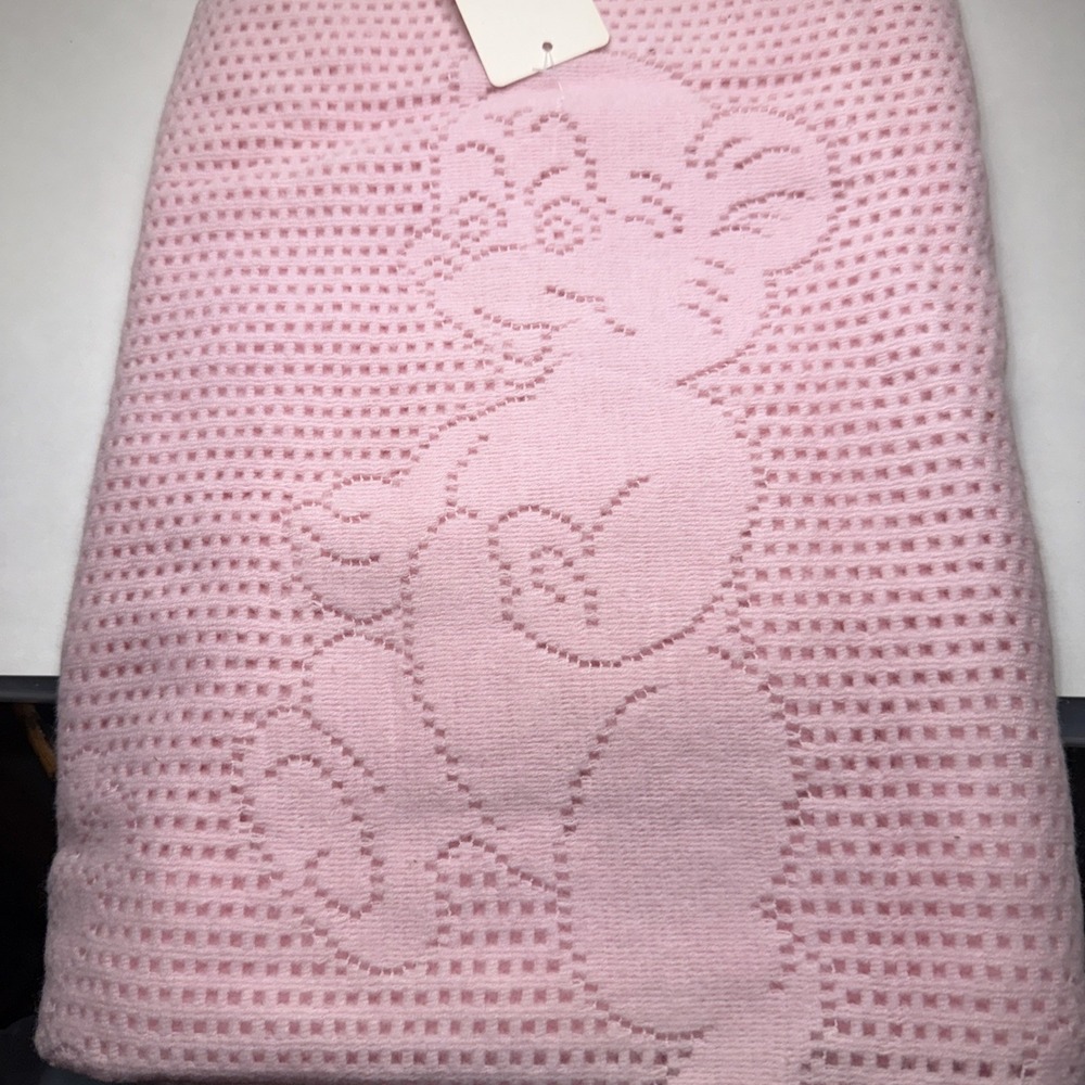 Rudin Needlecraft Baby Blanket Pink Cotton Blend. NWT Bear design 30x40